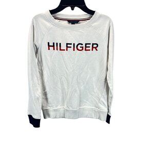 Tommy Hilfiger White Crewneck Sweatshirt Nautical Navy XS Cotton Blend Casual Cl